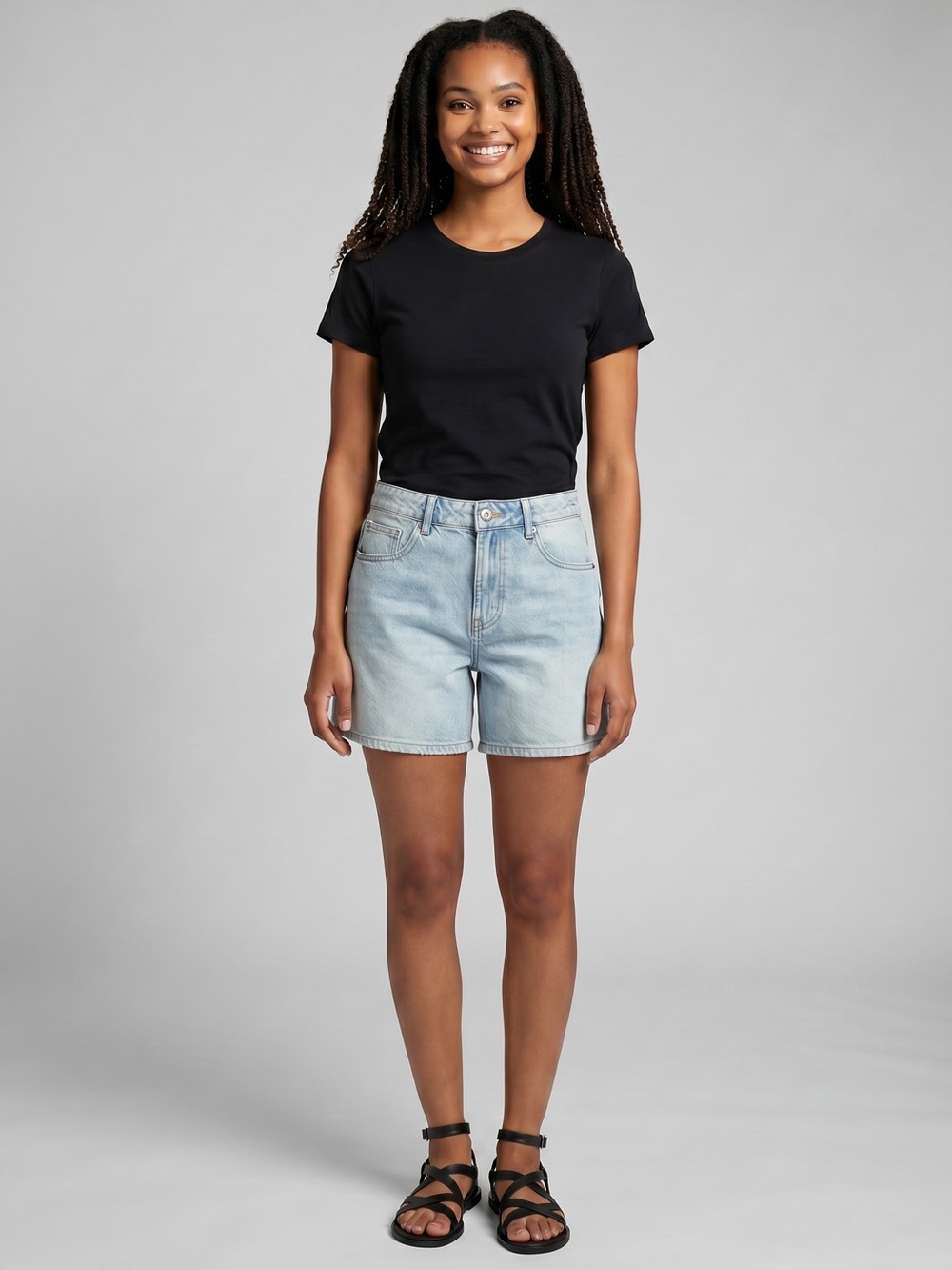 ee:some Light Wash Denim Mom Shorts High Rise‎ Relaxed Casual Summer Jean Shorts